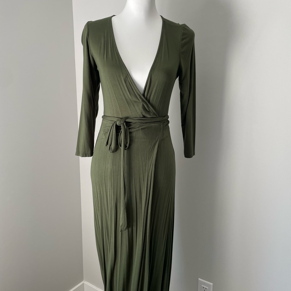 Lulu's Deep Olive Long Sleeve Wrap Dress
